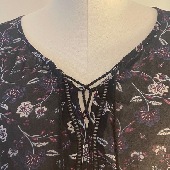 Jolt Floral Women's Boho Black & Purple Peasant Top LIKE NEW | Size XL - Picture 3 of 6